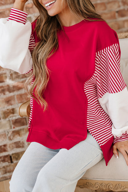 Fiery Red Striped  Sweatshirt