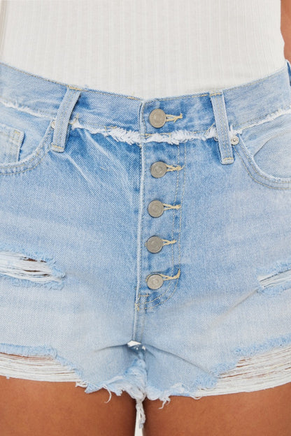 Nadia-Kancan Distressed Button Fly Denim Shorts