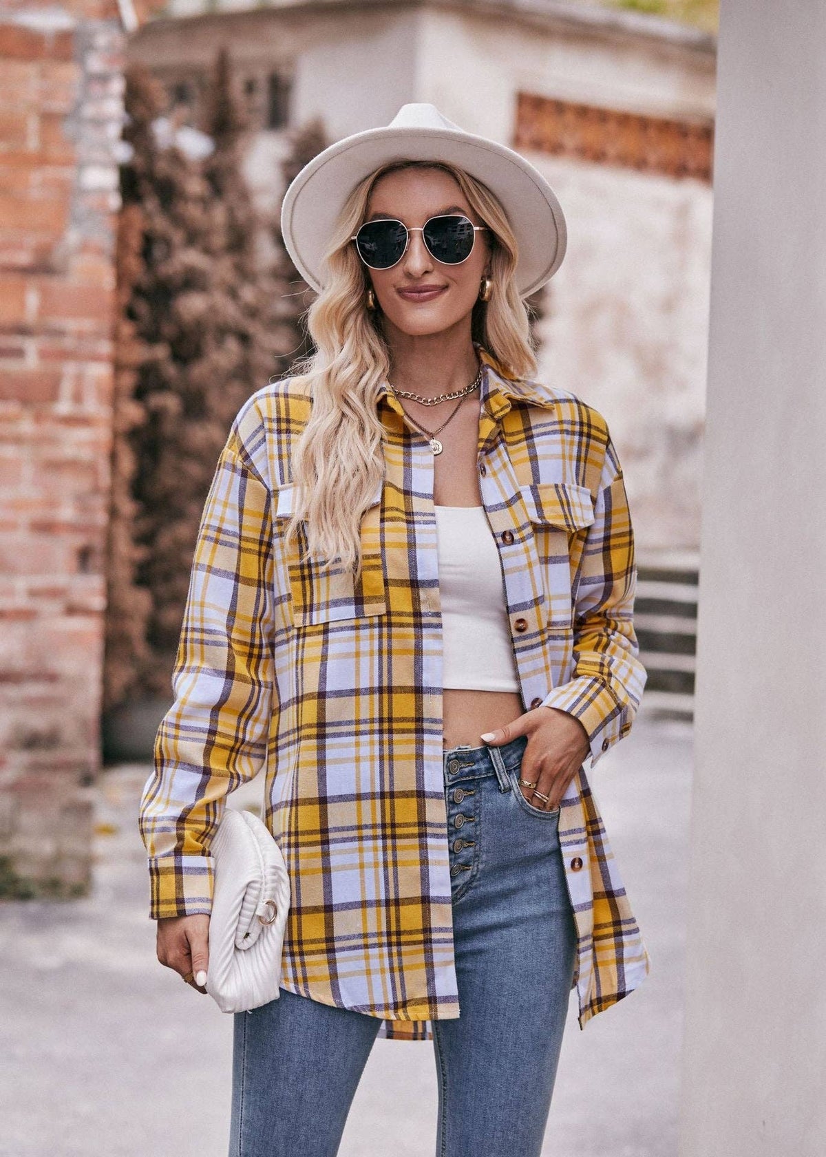 Oversized Plaid Shacket Womens Button Down Shirt Jacket