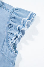Load image into Gallery viewer, Beau Blue Button Front Ruffled Flutter Frayed Denim Top