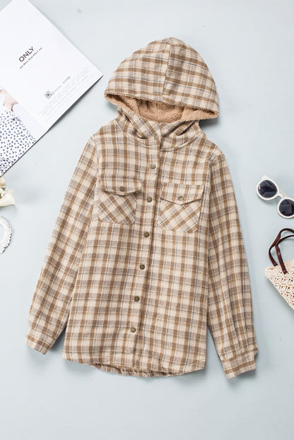 Orange Snap Button Sherpa Lined Hooded Flanne