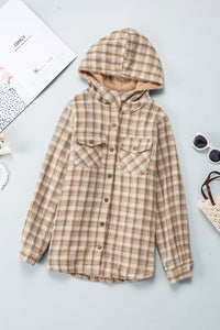 Orange Snap Button Sherpa Lined Hooded Flannel Jacket