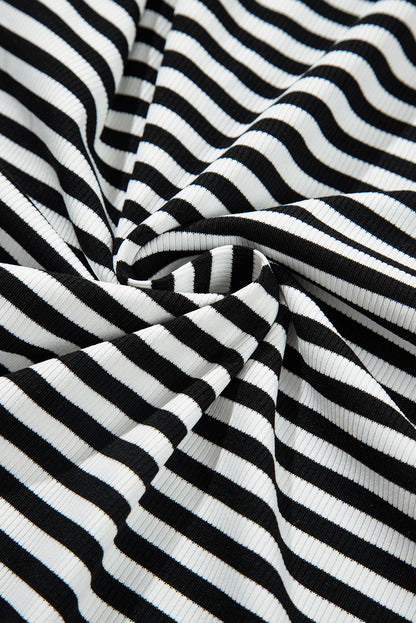 Hillary-Black Stripe Colorblock Top