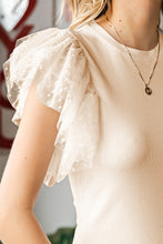 Load image into Gallery viewer, White Dotty Layered Ruffle Sleeve Casual Ribbed Knit Top