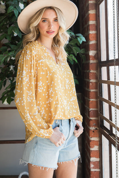 Frill Split V Neck Boho Crinkled Blouse