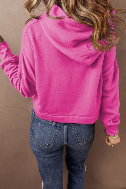 Drop Shoulder Drawstring Cropped Hoodie