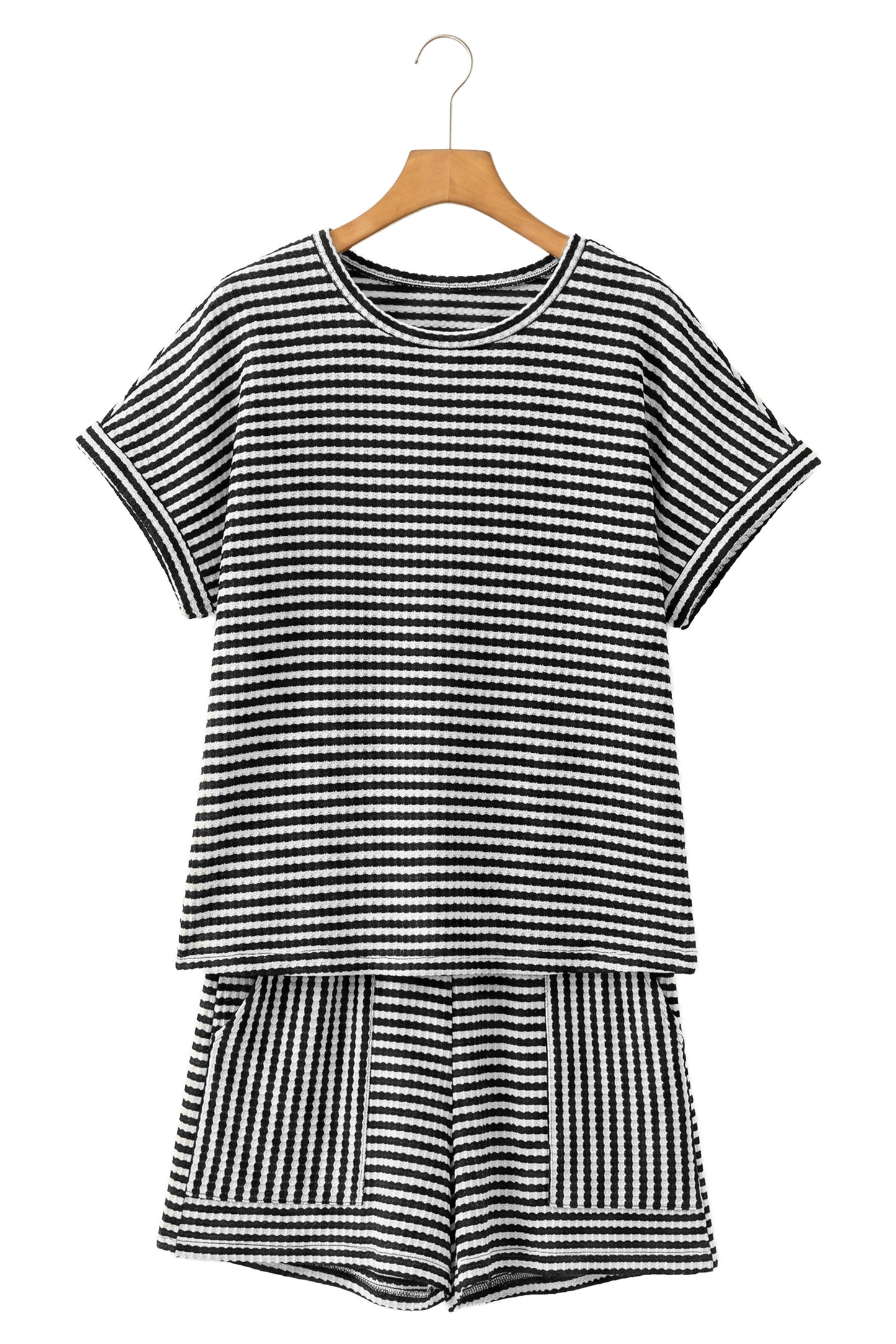 Brown Stripe Knit Short 2pcs Set