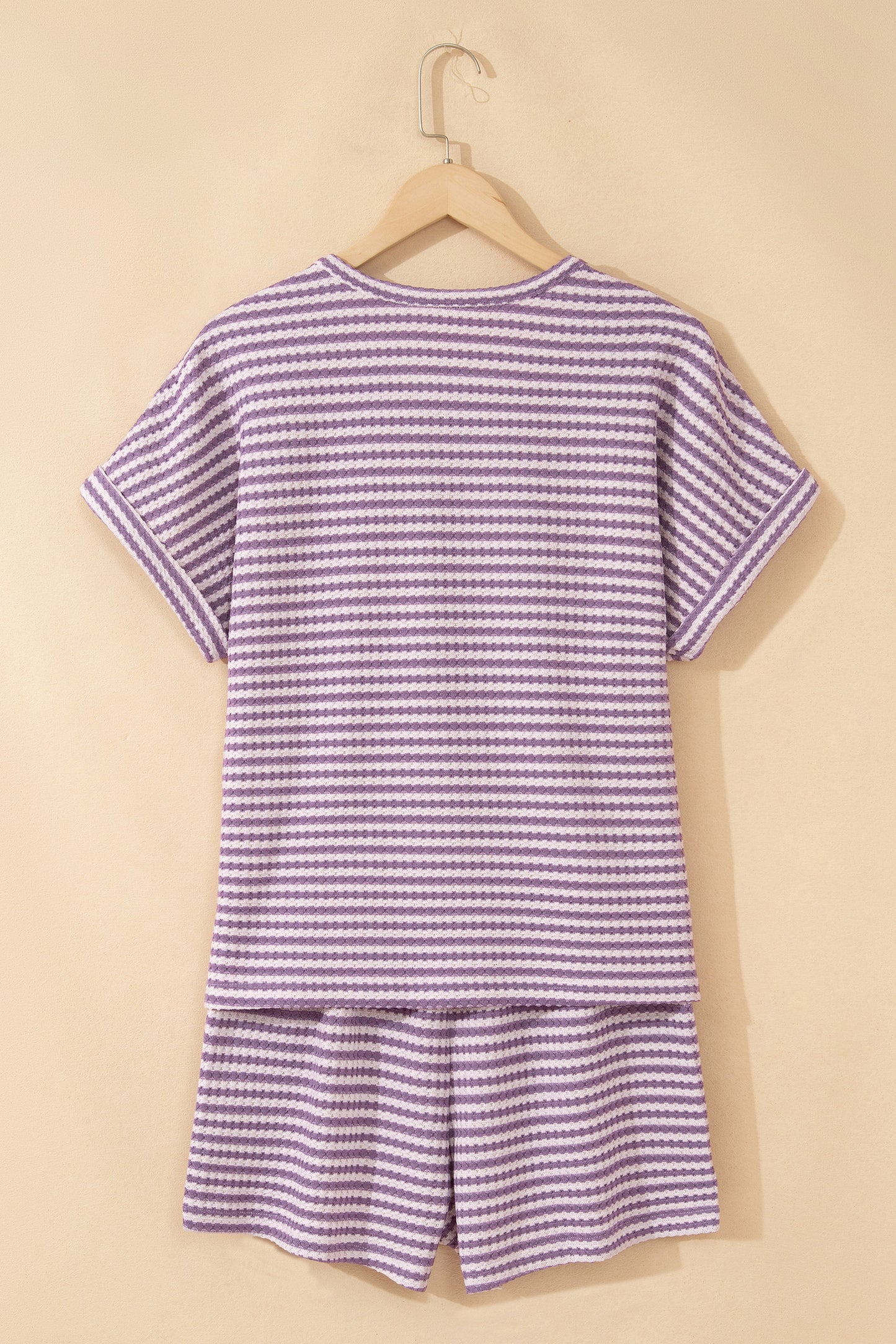 Brown Stripe Knit Short 2pcs Set