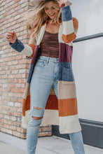 Load image into Gallery viewer, Multicolor Knitted Color Block Open Front Long Cardigan