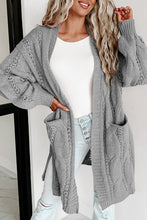 Load image into Gallery viewer, Red Ribbed Trim Hollow Knit Side Slits Cardigan