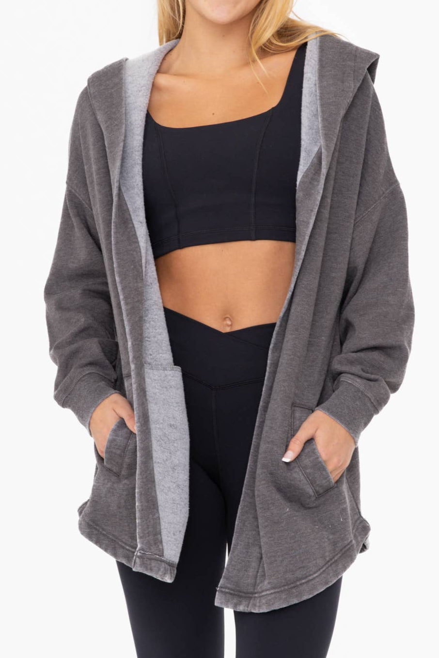 Bailey-Mineral Washed Fleece Hooded Cardigan