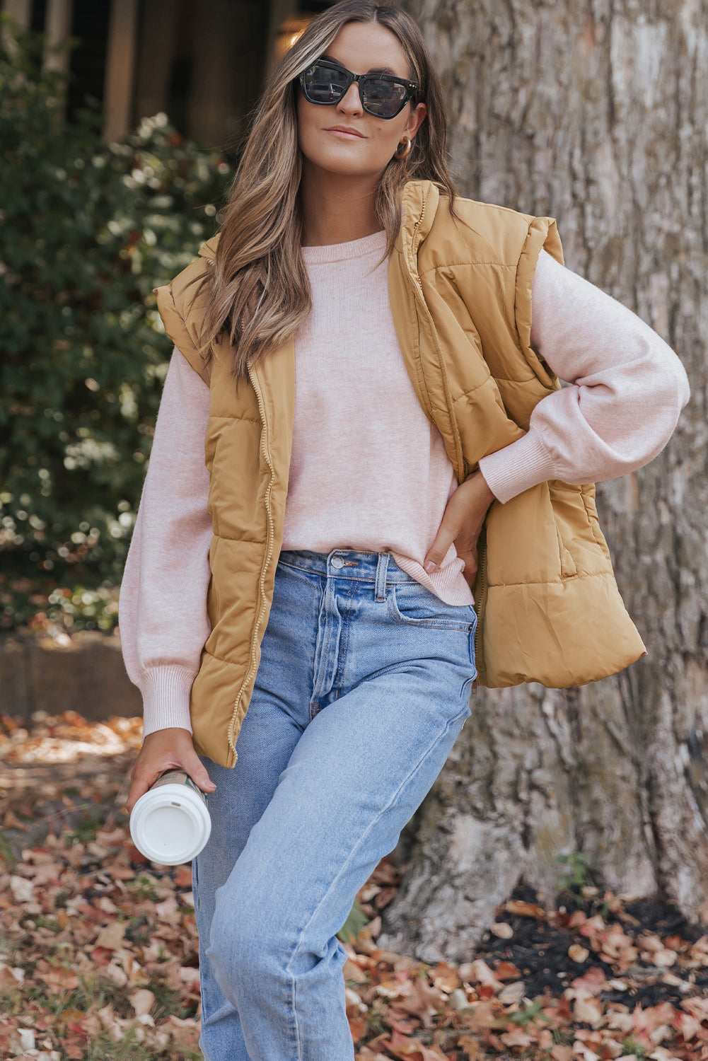 Khaki Oversized Cozy High Collar Layering Vest