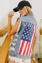 Load image into Gallery viewer, Julie- Distressed Raw Hem US Flag Sleeveless Denim Jacket
