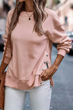 Load image into Gallery viewer, Light Pink Snap Buttons Side Splits Pullover Sweatshirt