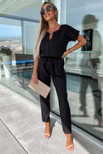 Load image into Gallery viewer, Metallic Neck Decor Belted High Waist Jumpsuit