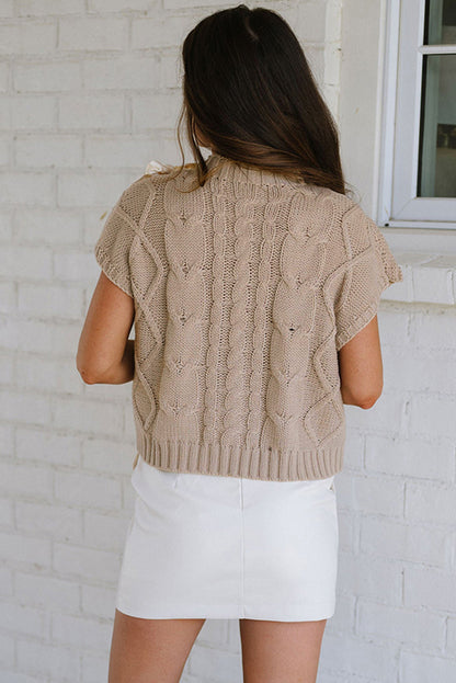 Stella Taupe Satin Bowknot Short Sleeve Sweater