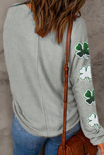 Load image into Gallery viewer, Green Sequin St Patrick Clover Patched Graphic Long Sleeve Tee