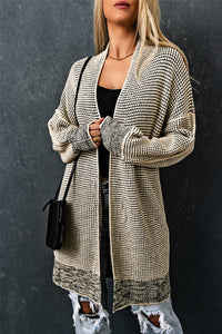 Yellow Knitted Open Front Casual Long Cardigan