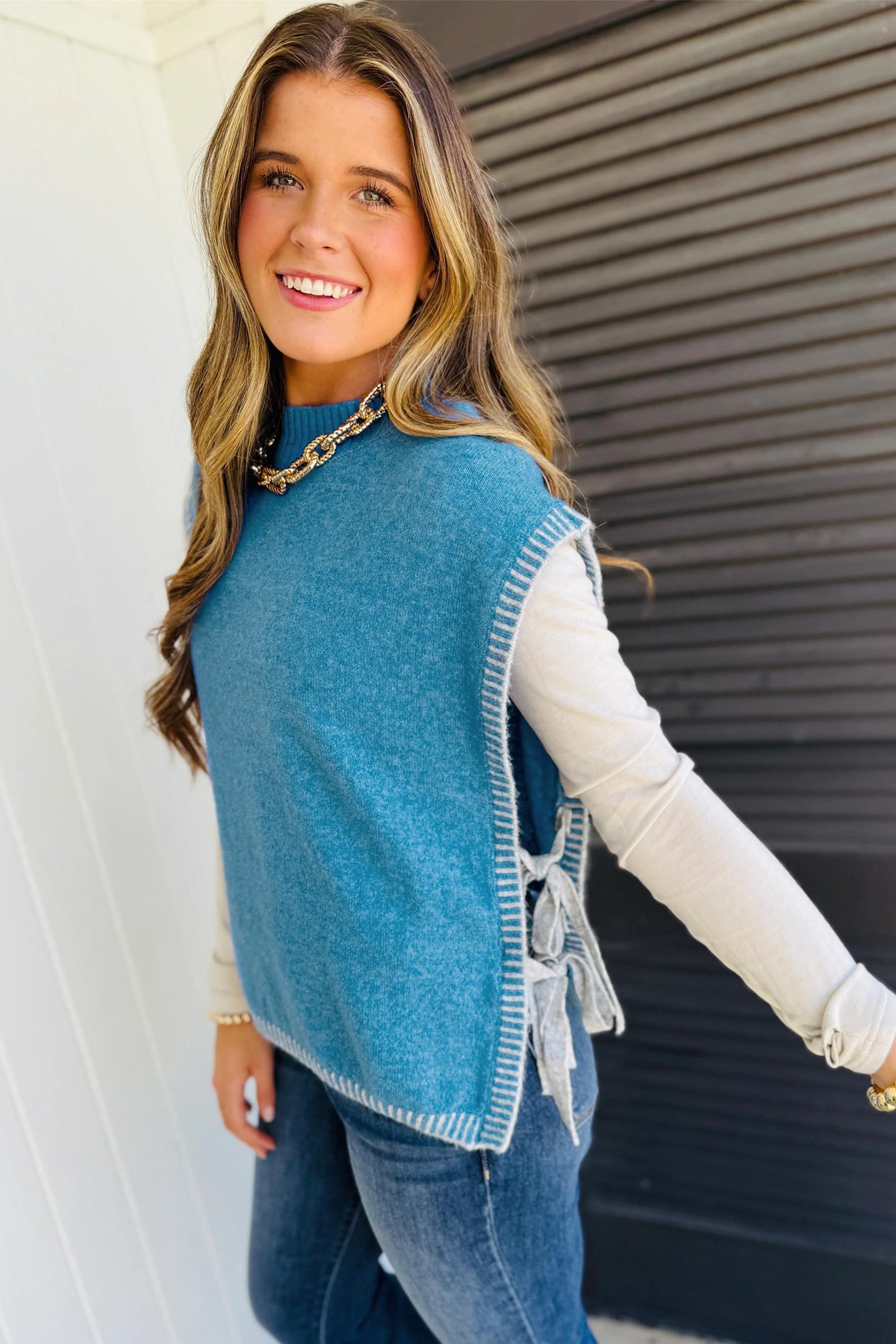 Blue Side Tie Sweater Vest