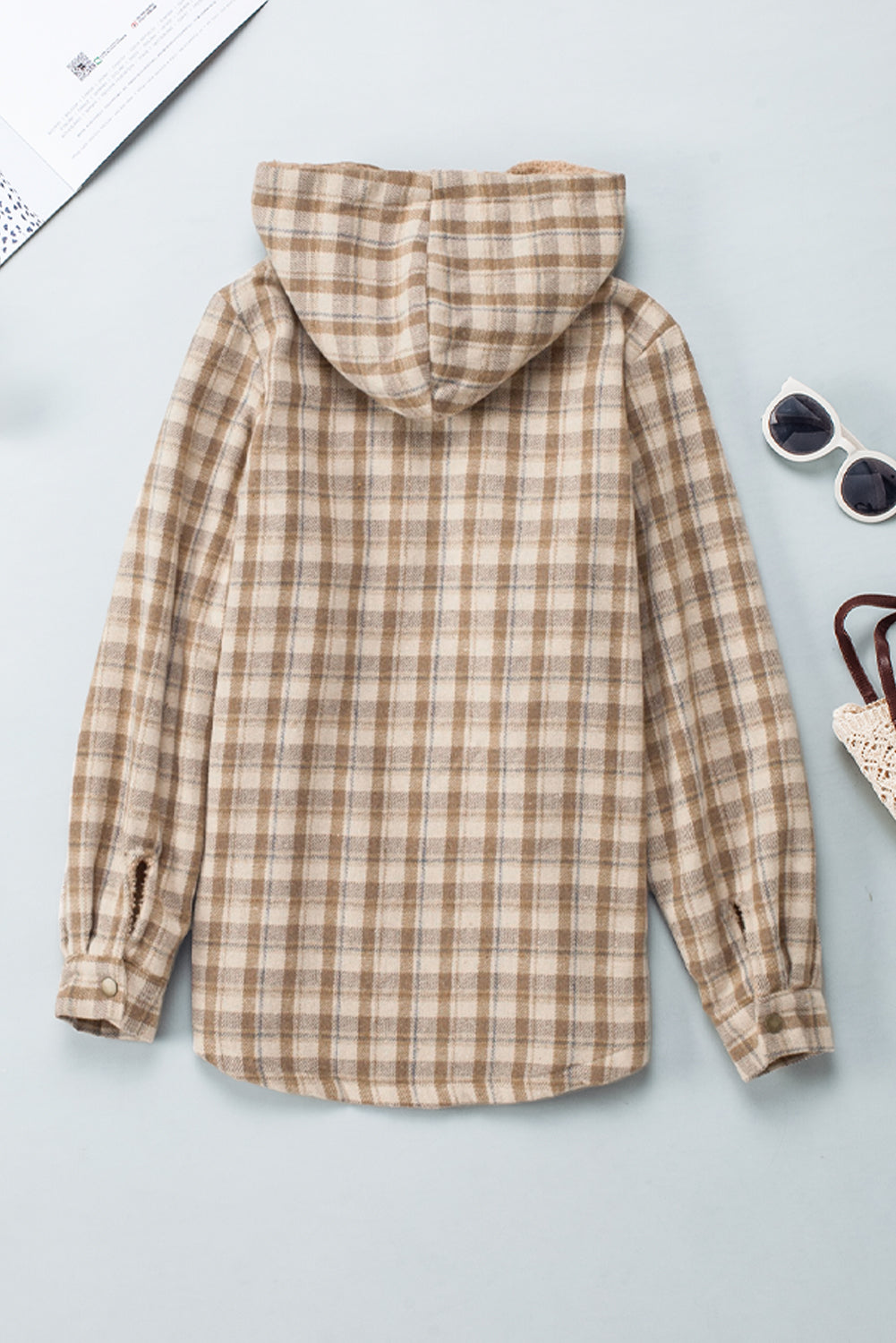 Orange Snap Button Sherpa Lined Hooded Flanne
