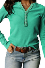 Load image into Gallery viewer, Gray Solid Color Waffle Knit Long Sleeve Henley Shirt