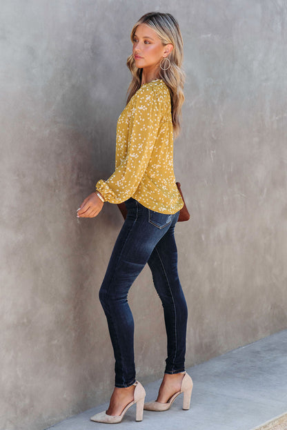 Frill Split V Neck Boho Crinkled Blouse