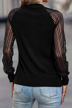 Load image into Gallery viewer, Ribbed Solid Color Striped Mesh Long Sleeve Top