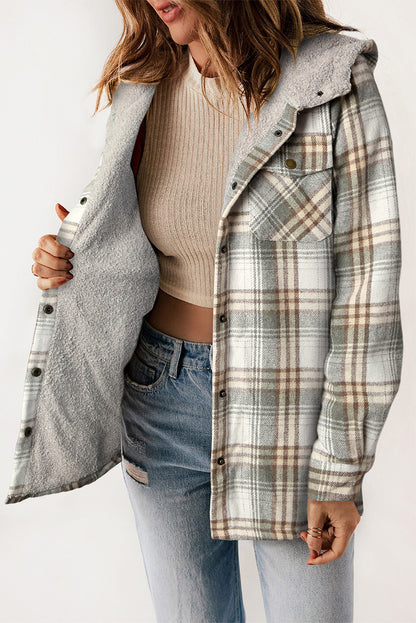 Orange Snap Button Sherpa Lined Hooded Flanne