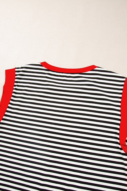 Hillary-Black Stripe Colorblock Top