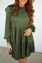 Load image into Gallery viewer, Moss Green Ruffled High Waist Long Sleeve Mini Dress