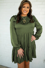 Load image into Gallery viewer, Moss Green Ruffled High Waist Long Sleeve Mini Dress