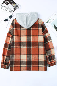 Red Plaid Button Front Hooded Shacket