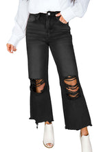 Load image into Gallery viewer, Black Distressed Hollow-out High Waist Cropped Flare Jeans
