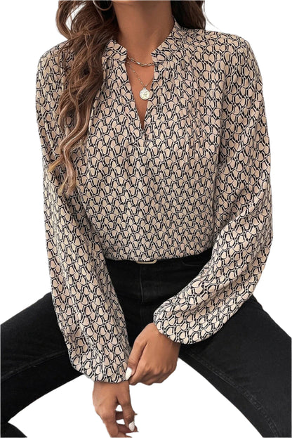 Adeline Khaki Geometric Print  Blouse