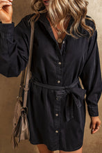 Load image into Gallery viewer, Black Button-Up Belted Denim Shirt Dress