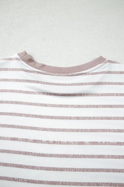 Khaki Stripe Color Block Short Sleeve Top