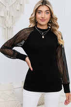 Load image into Gallery viewer, Ribbed Solid Color Striped Mesh Long Sleeve Top