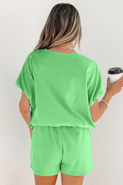 Smoke Gray Solid Color Puffy Short Set