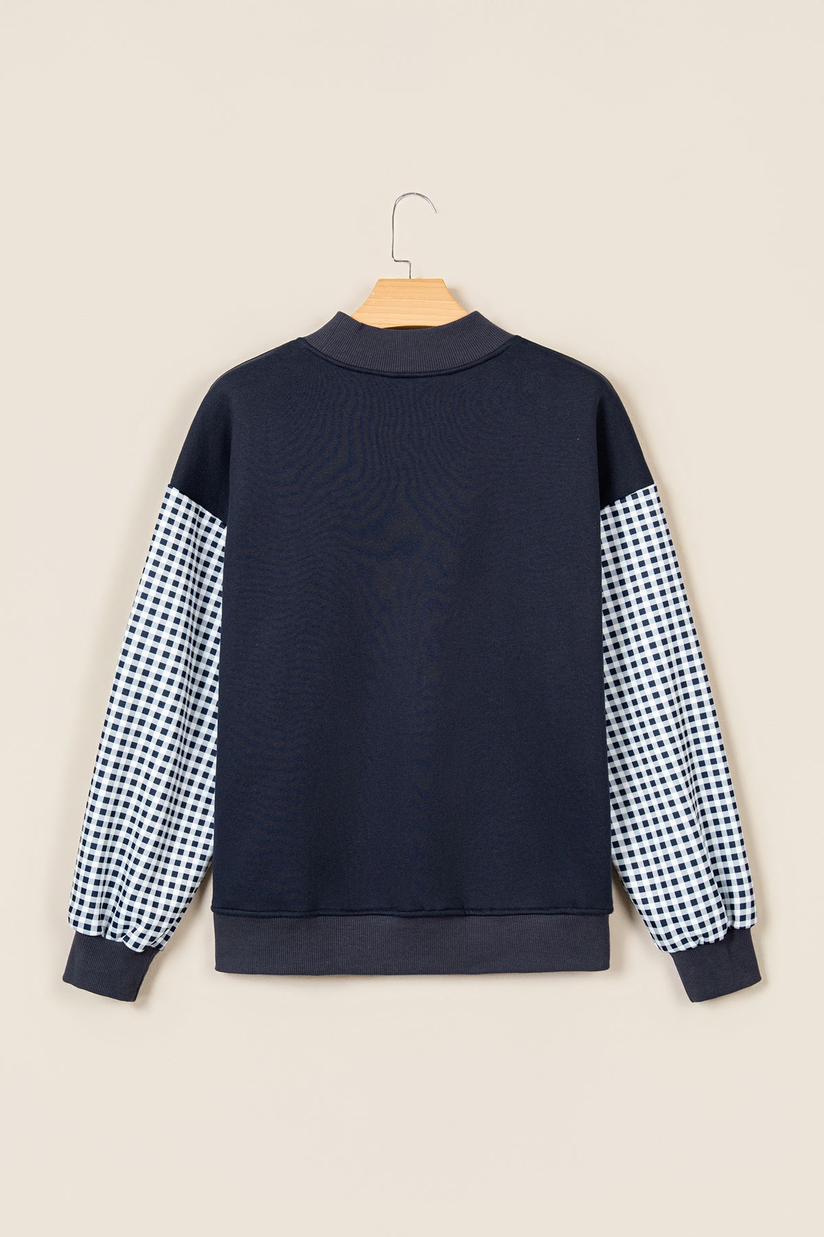 Russet Orange Plaid Sleeve Colorblock Loose Tunic Sweatshirt