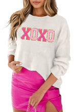 Load image into Gallery viewer, White XOXO Glitter Print Round Neck Casual Sweater