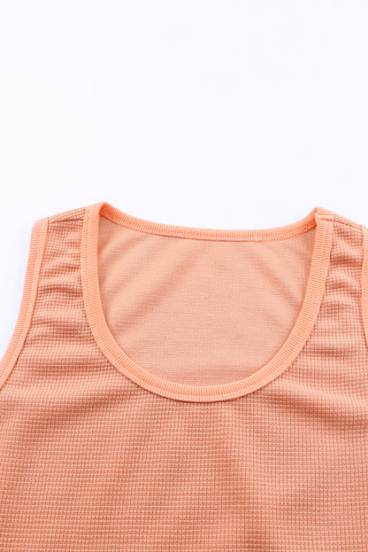 Grey Plain Basic Waffle Knit U Neck Tank Top