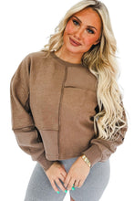 Load image into Gallery viewer, Coffee Solid Exposed Seam Pullover Sweatshirt