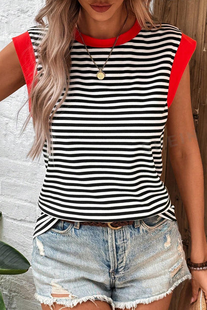 Hillary-Black Stripe Colorblock Top
