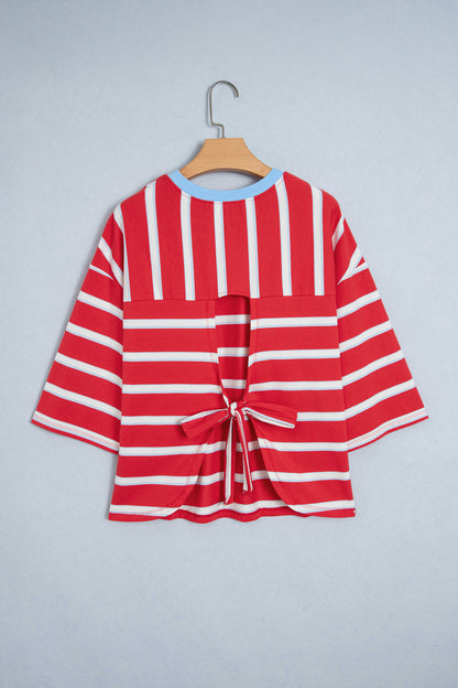 Racing Red Striped Hollowed Back T-shirt
