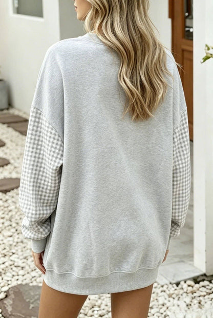 Plaid Color Block Oversized Sweatshirt Casual Fall Pullover