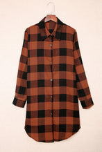 Load image into Gallery viewer, Brown &amp; Black Plaid Collared Botton Down Long Shirt Shacket