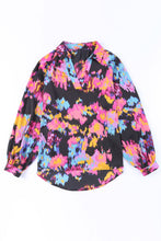 Load image into Gallery viewer, Green Graffiti Colorblock Casual V Neck Puff Sleeve Blouse