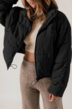 Load image into Gallery viewer, Apricot Zip Up Drawstring Hem Pocket Puffer Coat