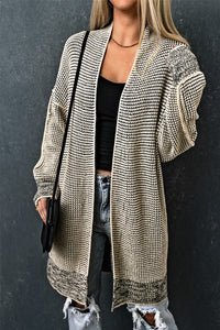 Yellow Knitted Open Front Casual Long Cardigan
