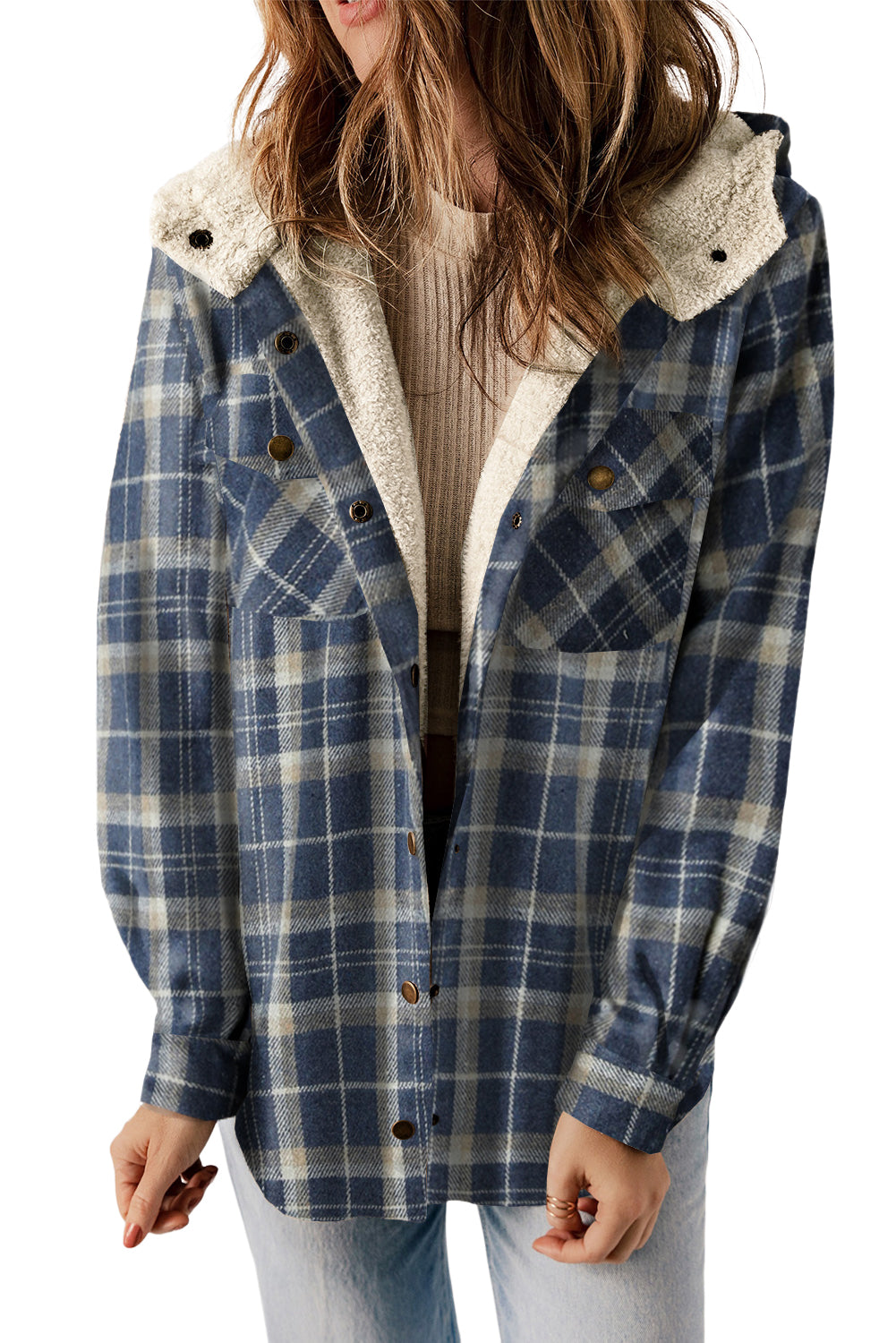 Orange Snap Button Sherpa Lined Hooded Flanne